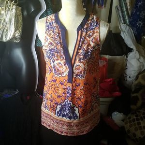 Anthropologie Vanessa Virginia Silk Bohemian Print Sleeveless Blouse Sz. M